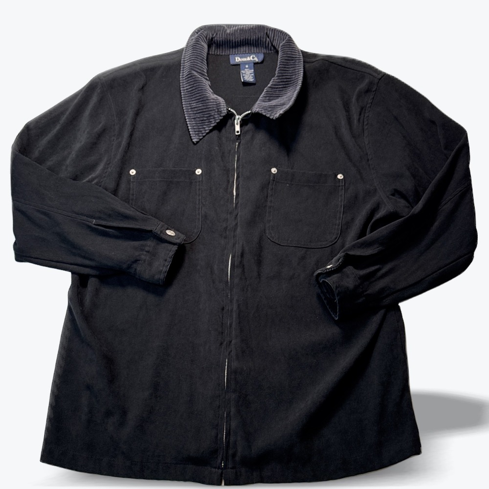 Vintage Denim & Co Jacket Corduroy Collar Full Zip Black
